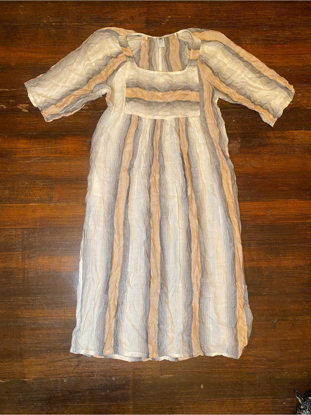 EUC PDX Slow Fashion Altar Houseline Ulla Dress Neutral Stripe Natural Fibers